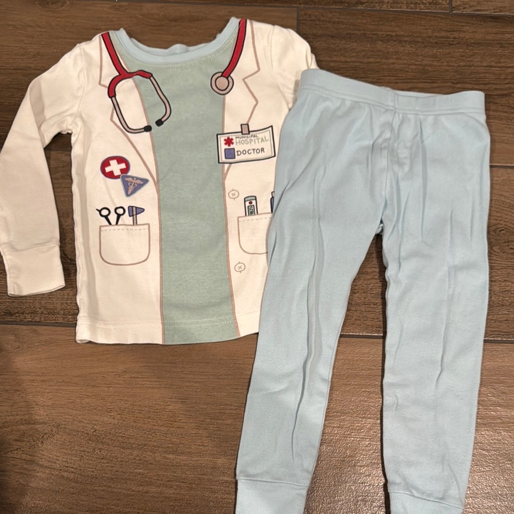 Cozy Cream and Blue Pajama Set for Relaxing Nights doctor pjs